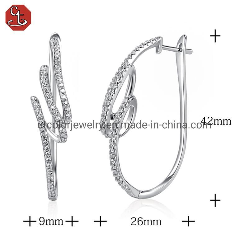 Simple style sterling silve jewelry 4A white cubic zircon earrings