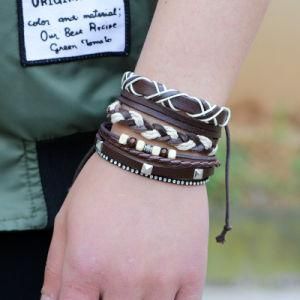 4PCS 1sets Multilayer Braided Wristband Bracelet for Men