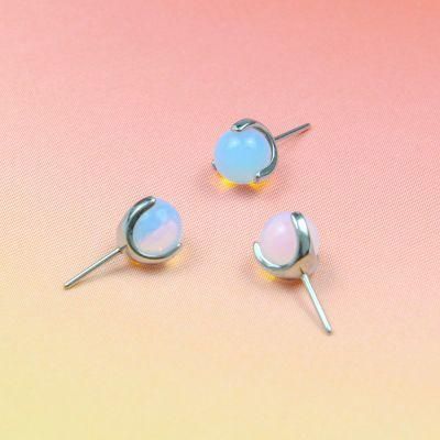 Eternal Metal ASTM F136 Titanium Threadless Labret with Prong Set Opalite Stone Piercing