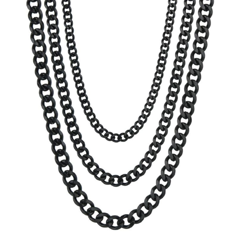 Multi Facets Cuban Chain Necklaces Stainless Steel Black Gold Silver Plated Color Necklace