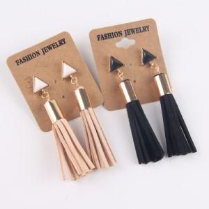 Vintage Triangle Tassel Faux Suede Fabric Long Dangle Earrings