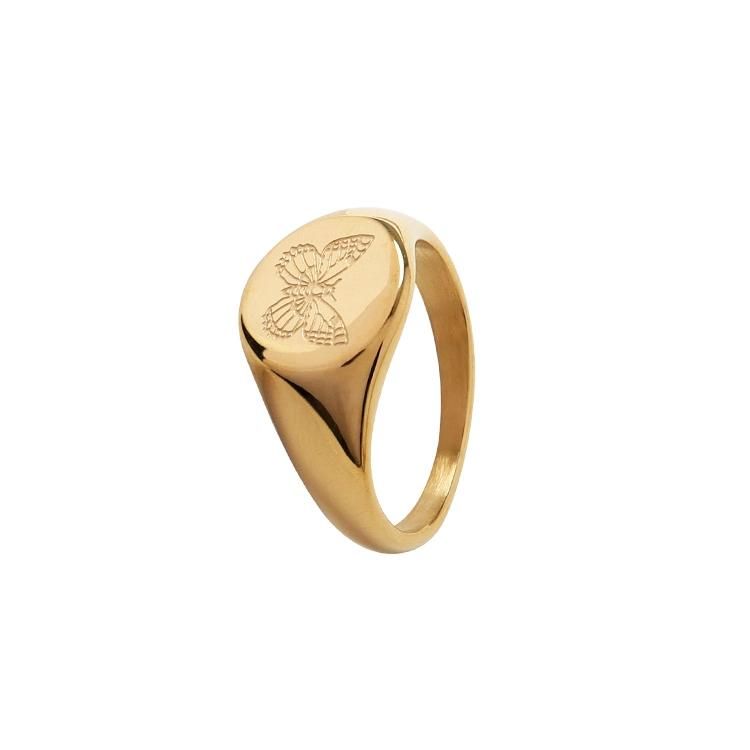 Ins Hot Style Gold Plated Carved Ring Korean Version Simple Stainless Steel Rings
