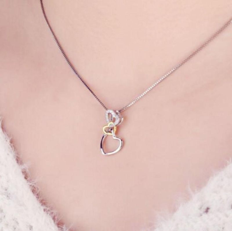 925 Sterling Silver Love Triple Intertwined Heart Pendant Necklace Fashion Jewelry Wholesale