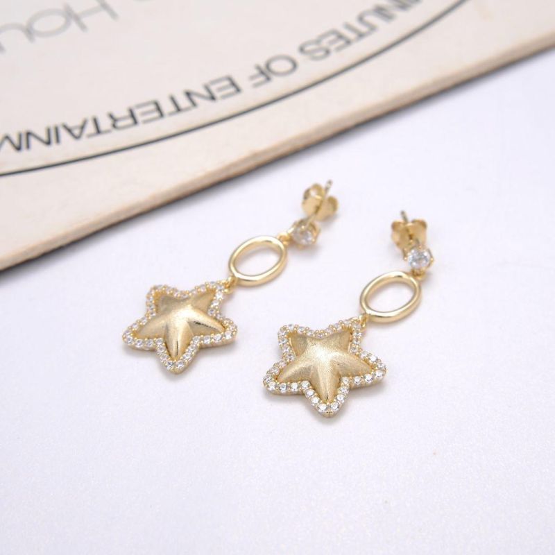 Top Sale 14K Yellow Gold Plated 925 Sterling Silver Star Charm Earring