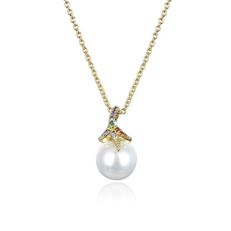 New Developed Elegant Round Pearl Colorful Zircon 925 Silver Necklace