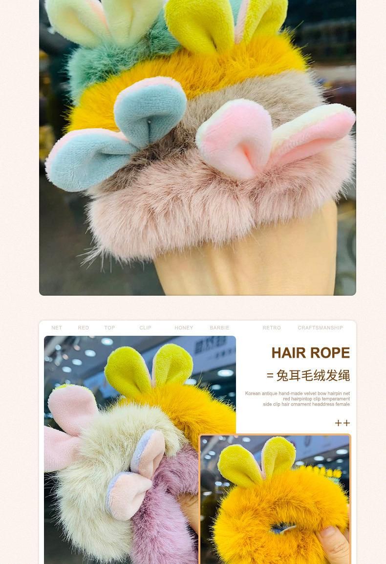 Macaron Plush Rabbit Scrunchies for Hair, Cute Bunny Scrunchies Fur Hair Scrunchies