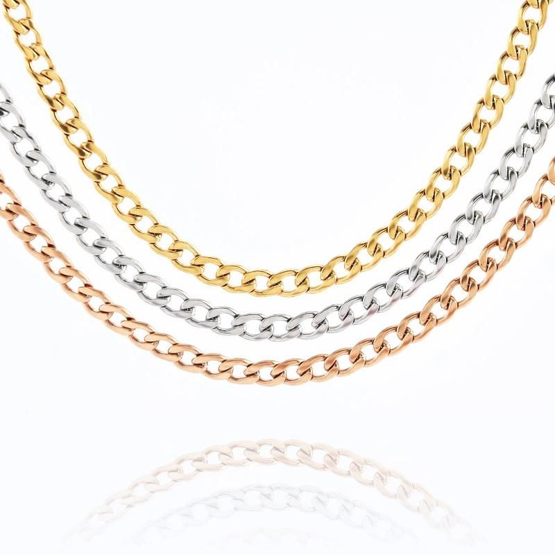 Wholesale Fashion Accessories Hip Hop Curb Chain Stainless Steel Jewelry for Bracelet Layering Necklace Design