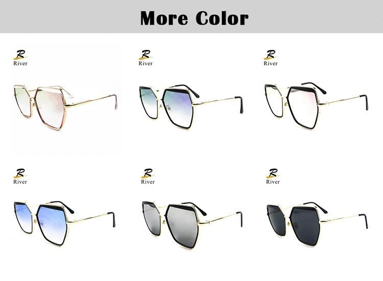 New Custom Logo Hexagon Stock Metal Frame Women Sunglasses