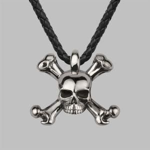 Large Skull &Crossbones Leather Chain&#160; Stainless Steel Pendant Necklace&#160; for Men