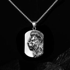 Stainless Steel Lion Head Army Pendant Necklace