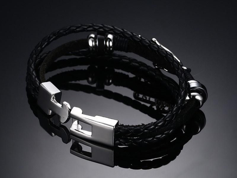 Black Leather Rope Hamsa Hand Fashion Bracelet Jewelry Promotion Gift
