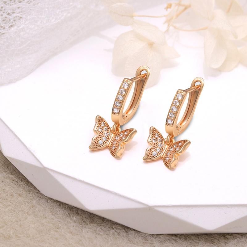 Custom Gold Plated Luxury Women′s Zircon Butterfly Drop Earings