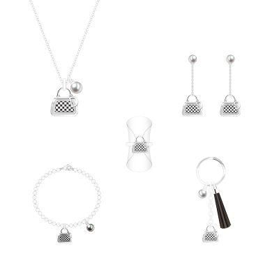 Silver Black and White Checkered Lock Necklace Jewelry Set