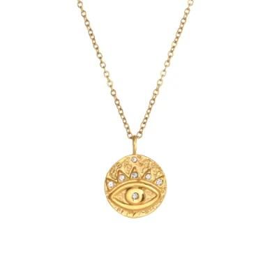 Factory Customized Fashion Coin Pendant Fine Side Chain Women&prime;s Jewelry 18K PVD Gold Plated Evil Eye Stainless Steel Gold Necklace