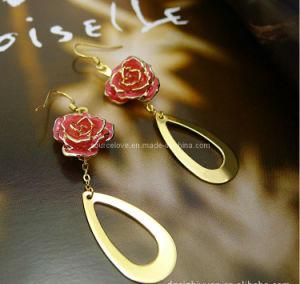 Fashion Accessory-Gold Rose Earring for Christmas (EH065)
