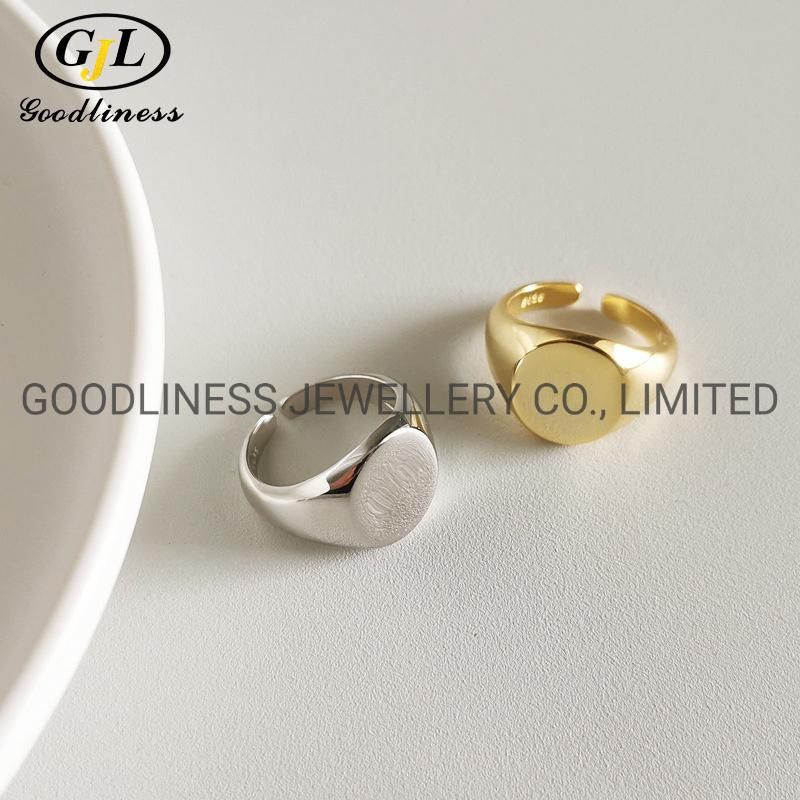 Simple Silver Gold Fashion Adjustable Open Signet Women Band Rings