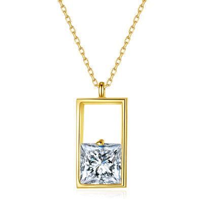 925 Sterling Silver Simple Square Zircon Pendant Necklace Women Clavicle Chain Classic Vintage Jewelry