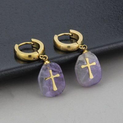 Trendy Jewelry Gold Plated Natural Stone Crystal Pendant Earrings for Women
