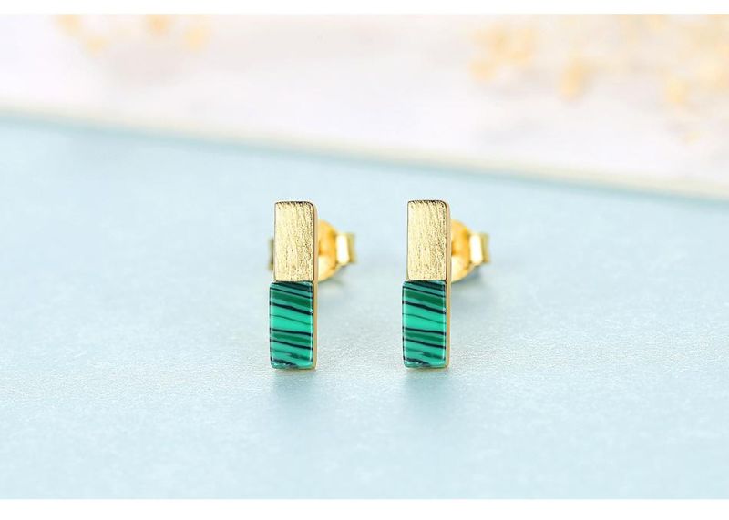 Cute Little Emerald Cuboid Gold-Plated Silver Earrings Stud
