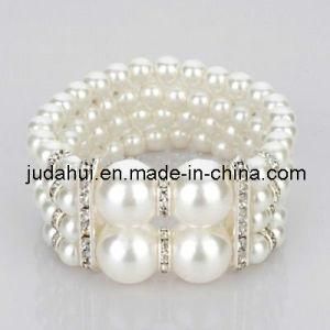 Fashion Elastic 3rows White Stylish Faux Plastic Pearl Bead Bracelet