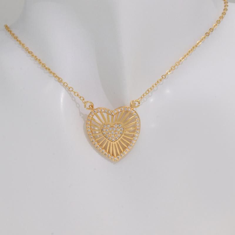 Wholesale Heart Shaped 18K Gold Zircon Women Fashion Necklace