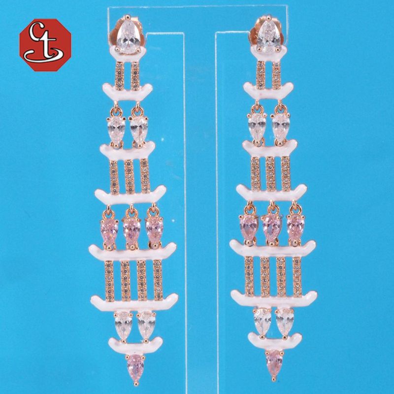 Colorful Enamel 925 Sterling Silver Earrings Pear Shape White CZ Earrings Fashion Jewelry