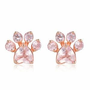 Low MOQ Hiphop New Creative Pink Footprint Rose Gold Zircon Ear Studs Jewelry Fashion Unique Earrings for Women