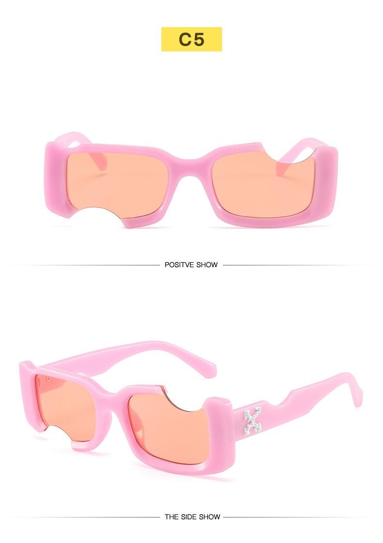 Personality Frame Sunglasses Female Notch Square Small Face Sunglasses Male Trend European and American Street Shooting Cross-Border Glasses