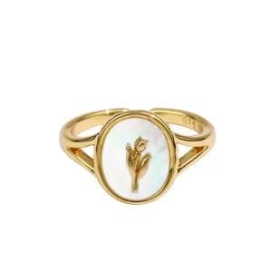 Trendy Women Jewelry Copper White Shell Rose Flower Ring for Women