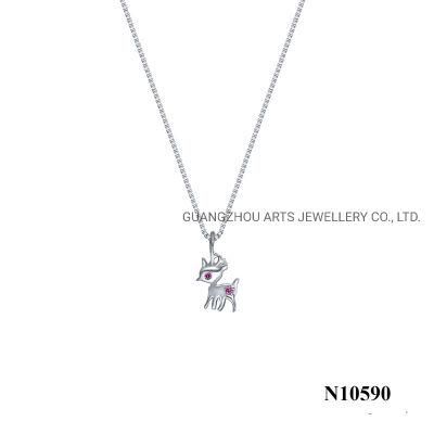 Lovely Sika Deer Silver Pendant Necklace
