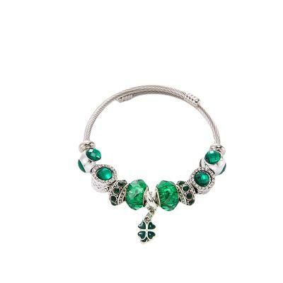 Fashion Jewelry Clover Crystal Adjustable Titanium Bangle