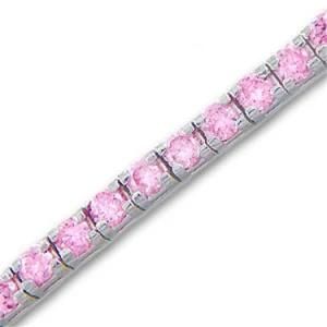 Sterling Silver Round-Cut Pink Cubic Zirconia Eternity Tennis Bracelet
