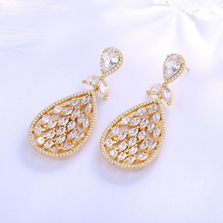2020 Fashion Wedding Gold Plated Jewelry AAA Cubic Zirconia, Rhinestone Platinum Plated Hanging Stud Earrings for Woman