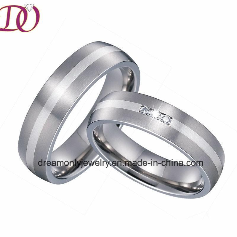 Unique Silver Inlay Stainless Steel Rings Pair Couple Rings Wedding Band
