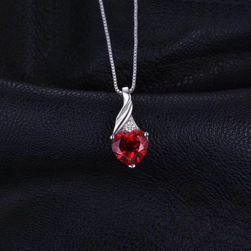 Fashion Jewellery Synthetic Ruby Heart Pendant Sterling Silver Jewelry for Women