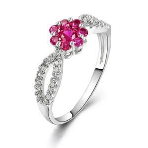 Fashion Flower Ruby Stone Costume 925 Sterling Silver Jewelry Ring