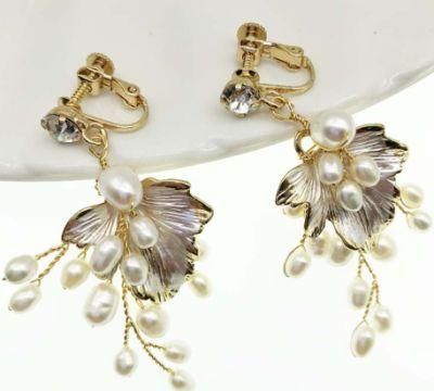 Wedding Bridal Pearl Crystal Earring. Silver Crystal Ceramic Flower Earring for Brides