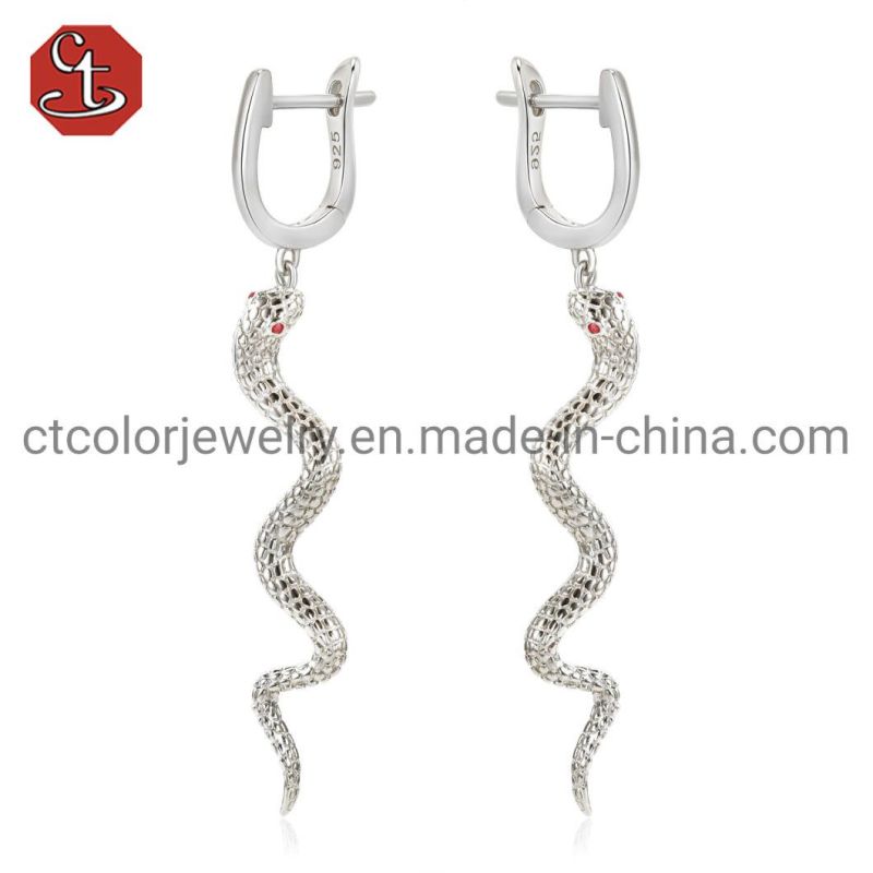 925 Sterling Silver Fashion Jewelry 18K Gold Plated Snake Earrings