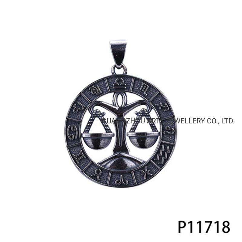 Symbols of Horoscope in a Antique Black Silver Pendant