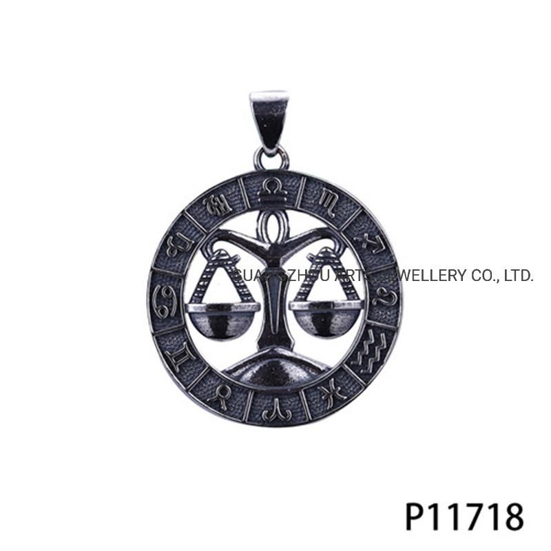 Symbols of Horoscope in a Antique Black Silver Pendant