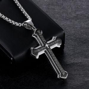 Stainless Steel Three-Layer Bible Cross Pendant Necklace