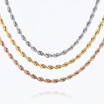 Fashion Gift 18K Gold Plated Chain 2-6mm Twist Rope Box Necklace Jewelry for Custom Jewelry