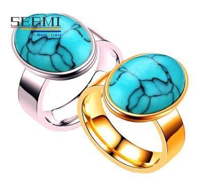 Gemstone Stainless Steel Turquoise Emerald Rings for Women Design