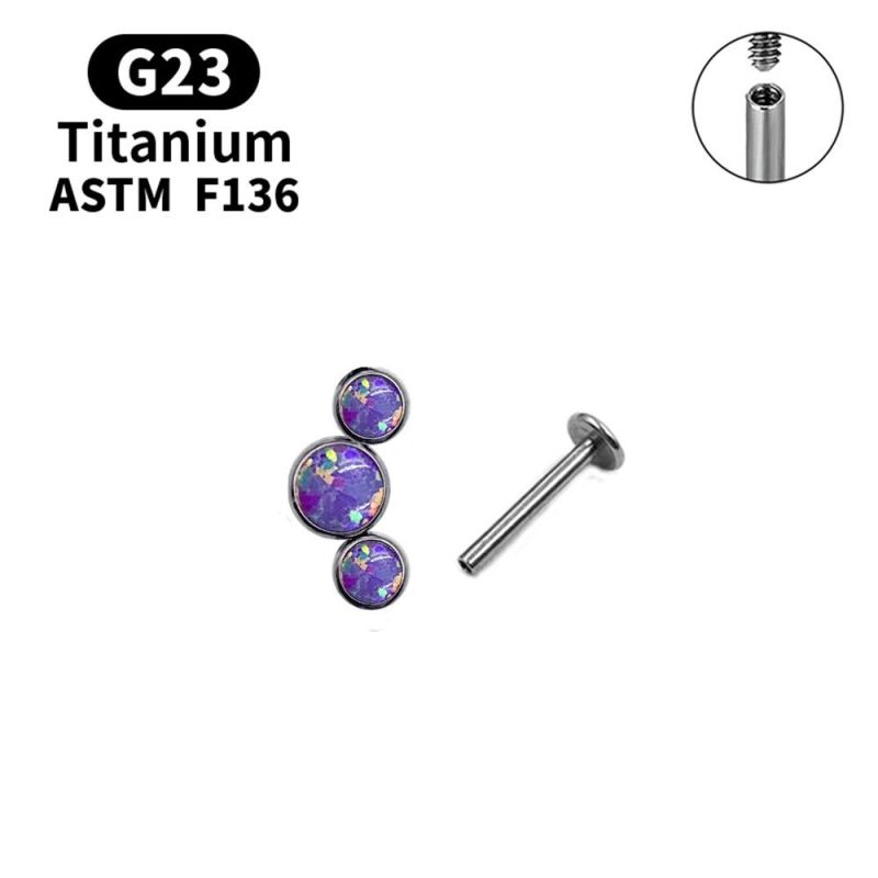G23 Titanium Opal/Zircon Body Piercing jewelry Internally Threaded Labret/Earrings /Custom Size Available