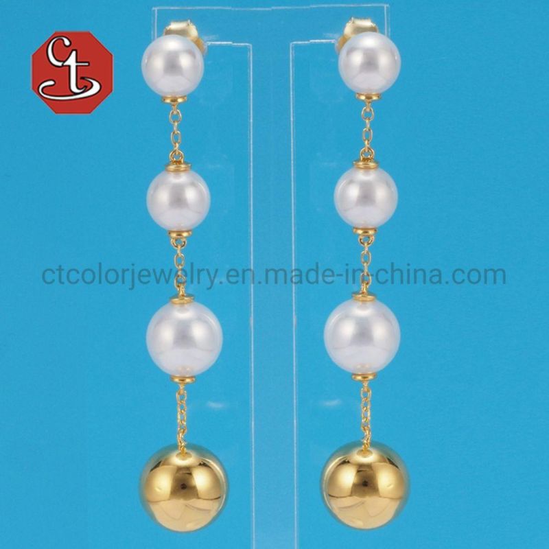 Costume Fashion Imitation 18K 14K Gold Plated Jewelry with Long Drop Pearl Earring for Women