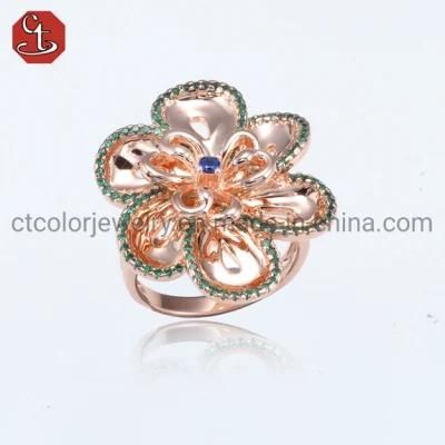 Wholesale Fashion Jewelry 925 Sterling Silver Rose Gold plated Flower Fine Jewelry Rings with CZ Customized Design