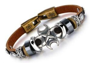 Fashion Men Charm Bracelet Male Vintage Genuine Cow Leather Bracelets Men Punk Wrap Cuff Hand Wristband