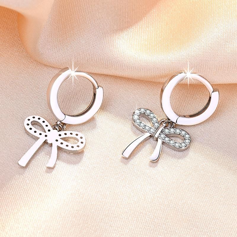 Cute Bow Ear Nail Dangle Hoop Earrings for Women Rose Gold Earring Hoops Jewelry