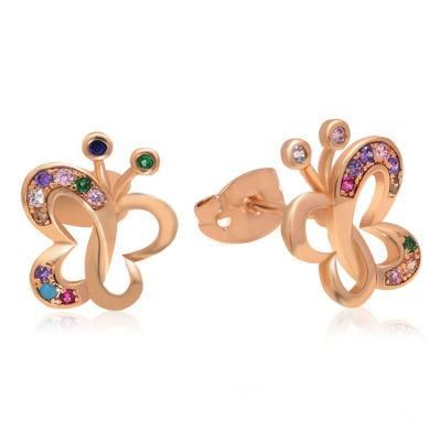 Copper 18K Gold Plated Colorful CZ Butterfly Fashion Stud Earring