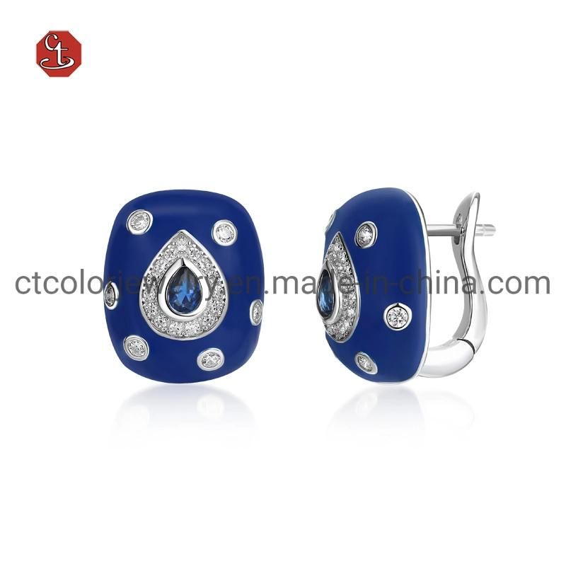 925 Sterling Silver Brass Earrings Enamel Fashion Jewelry